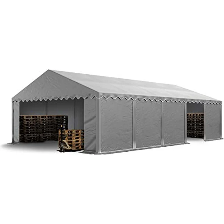 TOOLPORT Lagerzelt 5x10 m Industriezelt Unterstand PVC Plane 750 N grau mit Bodenrahmen und Dachverstärkung – Bild 1