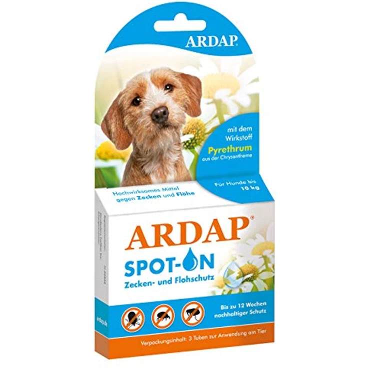 ARDAP Spot On für Hunde bis 10kg- Natürlicher Wirkstoff - Zeckenmittel für Hunde, Zeckenschutz Hund, Flohmittel Hund - 3 Tuben je 1ml - Bis zu 12 Wochen nachhaltiger Langzeitschutz – Bild 1