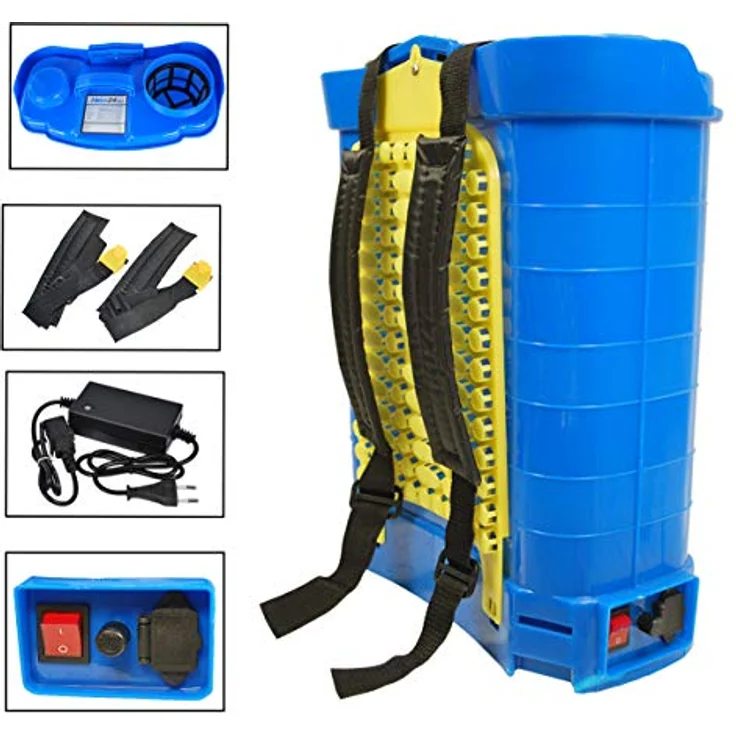 Helo 'E1' Rückenspritze Drucksprüher 20 Liter, elektrisch mit 12V-8AH Akku, 3.1 l/min Reflux-Pumpe, 2-4 Bar, Drucksprühgerät Edelstahl Lanze, 3 Düsen, Auslösesperre und Druckentlastungsventil – Bild 4