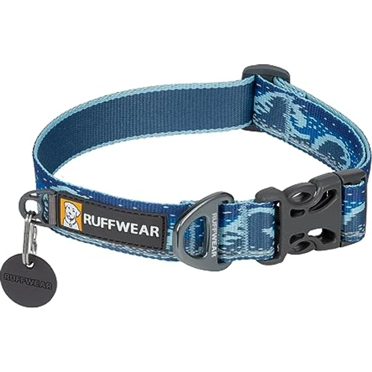 RUFFWEAR Crag Dog Collar, Medium Dog Collar with Aluminium V-Ring, Adjustable Length Pet Dog Collar, Comfortable Soft Collar, Premium Animal Collar w. Dog Lead Attachment Ring, Midnight Wave 36-51cm – Bild 1