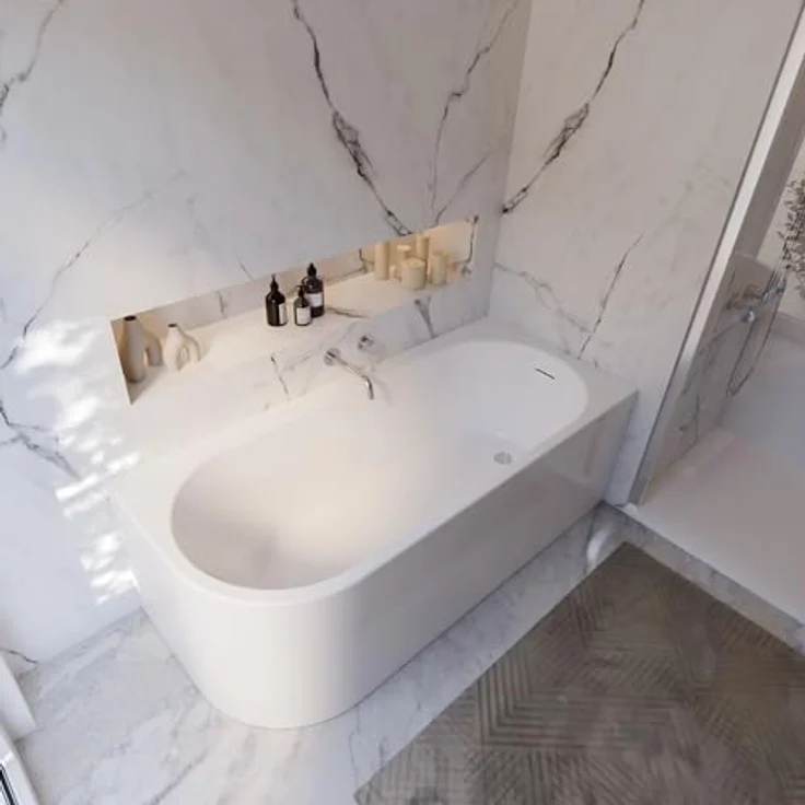 Schulte Badewanne Rio Canto, 180x80 cm Sanitäracryl Weiß mit Fußgestell, Schürze und Pop-Up Ablauf – Bild 2
