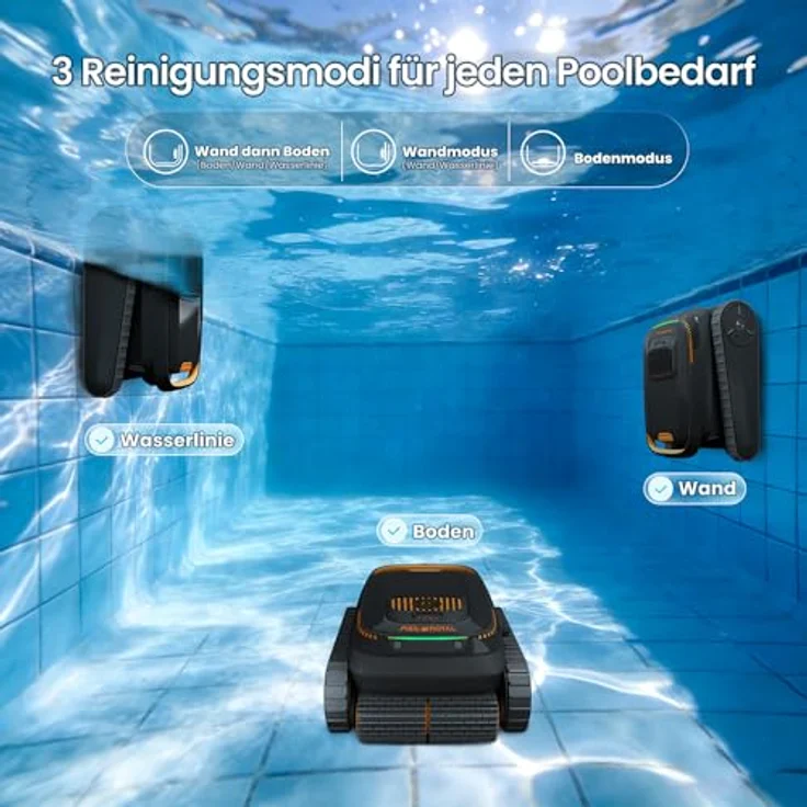 FM SOLAR Pool-Royal Akku-Poolreinigungs-Roboter PR10 Limited Design Edition, 5200mAh Akku, 120 Minuten Laufzeit, für alle Poolformen geeignet, kabellos – Bild 3