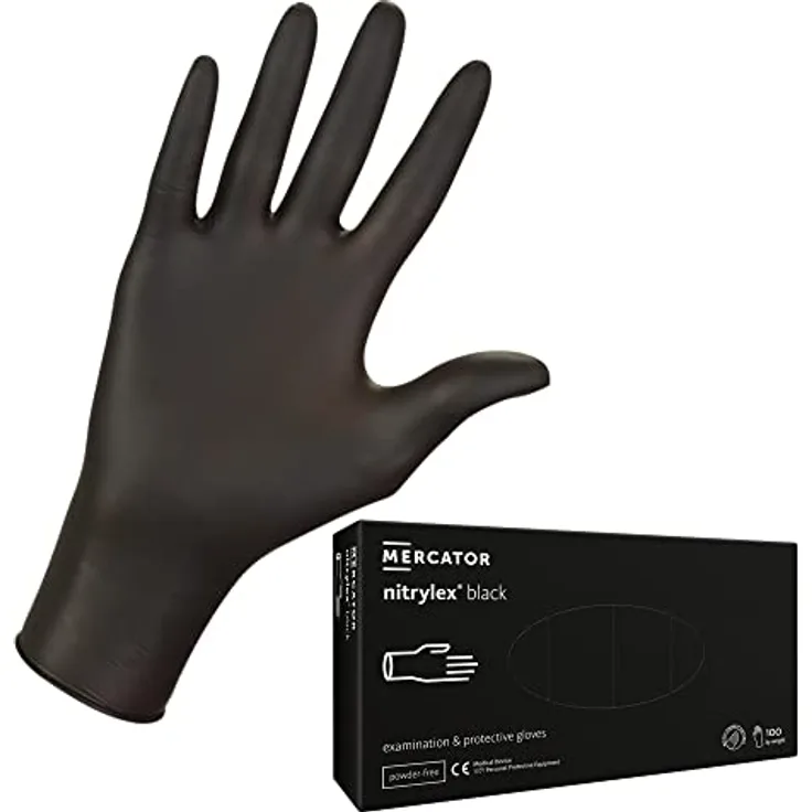 MERCATOR MEDICAL Nitrilhandschuhe, puderfreie Einweghandschuhe NITRYLEX BLACK, Größe: XL - 100 Stück, deckende undurchsichtige schwarze Farbe, texturierte Fingerspitzen, latexfreie Einmalhandschuhe