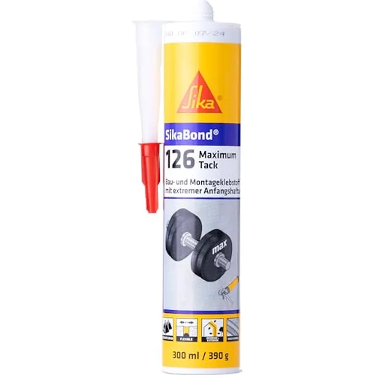 SIKA Montageklebstoff SikaBond-126 Maximum Tack Schwarz, starke Anfangshaftung, für Metalle und Baustoffe, lösemittelfrei, 300 ml