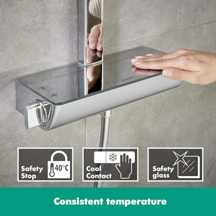 hansgrohe Duschsystem Raindance Select E 360 (Regendusche mit 3 Strahlarten, Duschkopf, Duschstange und Thermostat) chrom – Bild 3