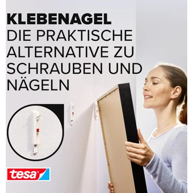 tesa Verstellbarer Klebenagel für Tapeten und Putz - Selbstklebender Nagel von tesa Powerstrips - 2 x 1 kg Halteleistung - Preisvergleich – Bild 2