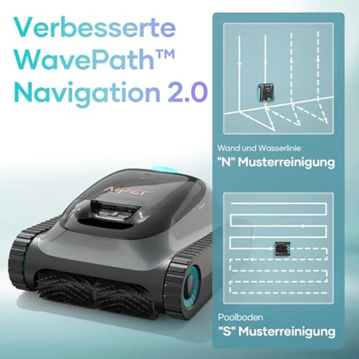 AIPER Scuba S1 Kabelloser Poolroboter, Intelligente WavePath Navigation 2.0 mit Periodischer Reinigung, Wandklettern, 150 Minuten Batterielaufzeit, Poolsauger für Bodeneingelassene Pools bis zu 150㎡ – Bild 4