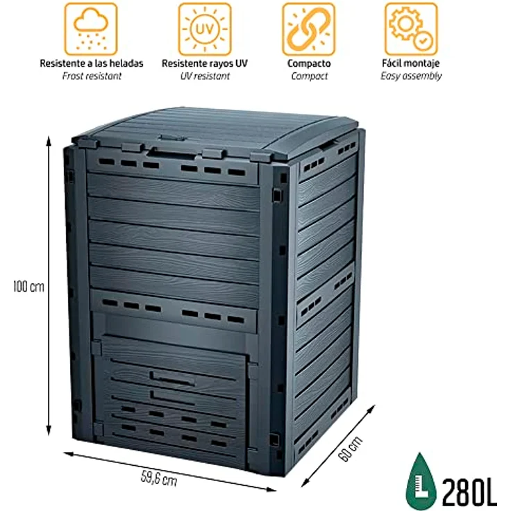 Planta de compostaje COMPOGREEN WOODY 280L., dimensiones (mm) 596x600x1000, color Antracita – Bild 3