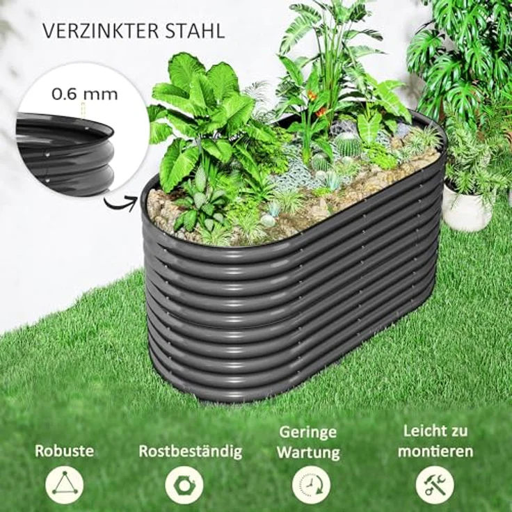 Outsunny Hochbeet aus Stahl, stapelbar, steckbar, 160x80x80cm, Dunkelgrau, für Garten Balkon Terrasse – Bild 4