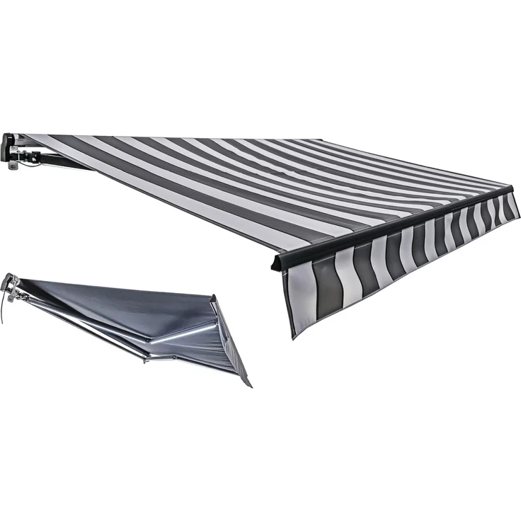 DELUKE Gelenkarmmarkise PHILA 495x300cm Elektrisch mit LED Beleuchtung, grau-weiß, wasserabweisend, UV-Schutzfaktor 40, für Balkon und Terrasse