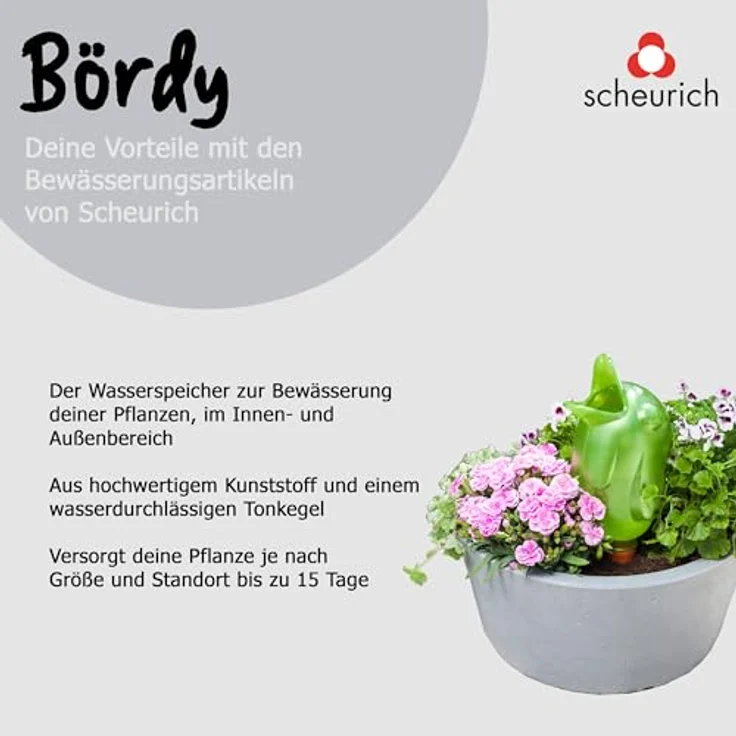 Scheurich Bördy XXL, Waterreserve Wasserspender aus Kunststoff und Tonkegel, Green Pearl, 33 cm hoch, 1,0 l Vol. Bewässerungszubehör – Bild 5