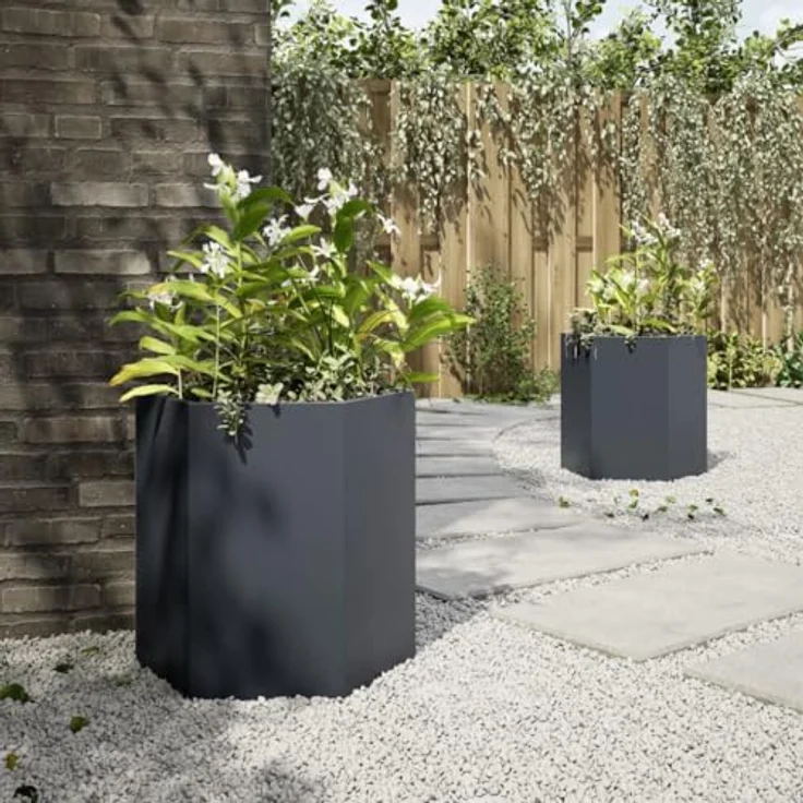 vidaXL Pflanzkübel 2 STK. Anthrazit Sechseckig 46x40x45 Stahl, witterungsbeständig und mit viel Platz – Bild 4