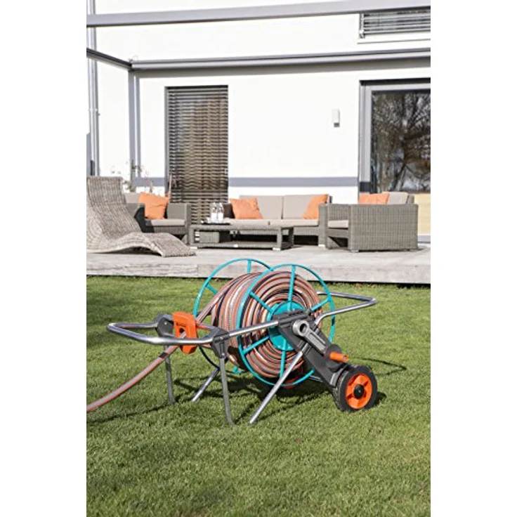 GARDENA Metall Schlauchwagen 100: Stabile, beschichtete Schlauchtrommel, abgewinkelter Schlauchanschluss, Handkurbel, Max. 100 m 1-2 Zoll, 80 m 5-8 Zoll, 50 m 3-4 Zoll, 25 m 1 Zoll (2674-20) – Bild 5