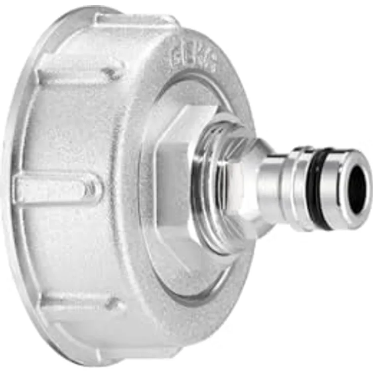 GEKA Plus IBC Adapter Set Stecker, S60x6 Anschluss mit Innen- und Außengewinde G3/4, drehbarer Innenring, Aluminium und verchromter Messingstecker, für Gartenbewässerung