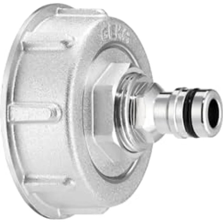 GEKA Plus IBC Adapter Set Stecker, S60x6 Anschluss mit Innen- und Außengewinde G3/4, drehbarer Innenring, Aluminium und verchromter Messingstecker, für Gartenbewässerung – Bild 1