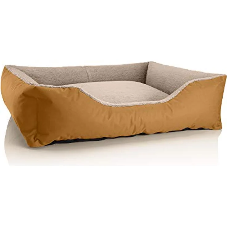 BedDog Hundebett Teddy flauschig, Hundekissen mit abziehbaren waschbaren Bezug, Hundekorb, Hundesofa, für mittel-große Hunde, XL, Gold-beige – Bild 1