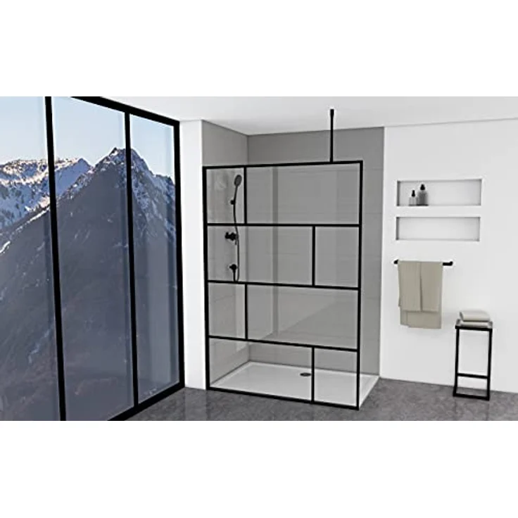 MARWELL Duschwand in modernem Design 140 x 195 cm - Glasdusche mit matt schwarzen Wandprofil - Einscheibensicherheitsglas für höchste Sicherheit - Montage auf Duschwanne oder Fliese – Bild 1