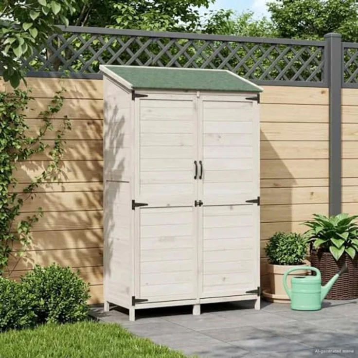 vidaXL Holz Gartenhaus, Weiß, 106,5 x 56 x 176 cm, rechteckig, wasserdichte Aufbewahrung mit großer Kapazität für Werkzeuge – Bild 2