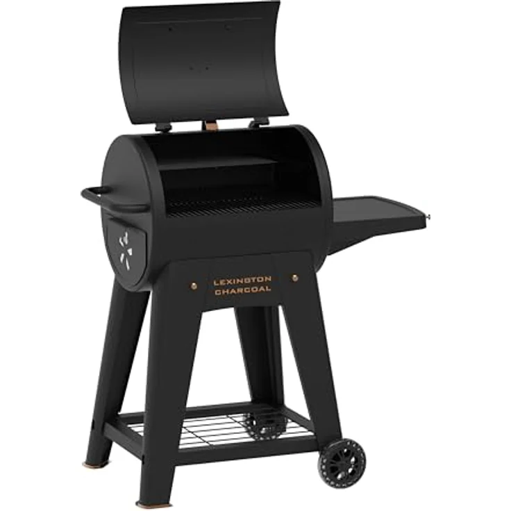 PIT BOSS Holzkohlegrill Lexington Onyx Edition, 3.503 cm² Grillfläche für ca. 30 Burger, 2 porzellanemaillierte Stahlroste, seitlicher Zugang zur Holzkohleschale, stabile Ablagen für Zubehör – Bild 2