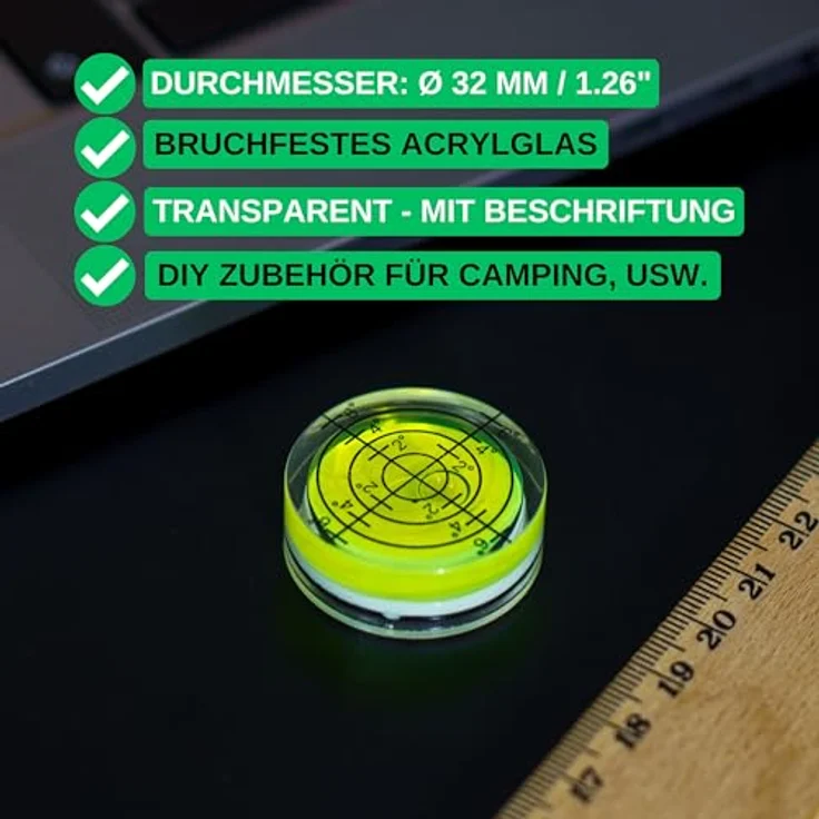 Libelle Wasserwaage, 5er Pack, Rund, Ø 32 mm Durchmesser, Präzisions-Wasserwaage, mit Luftblase, Mini Wasserwaage, kleine Libelle, Dosenlibelle für Kamera, Camping, Wohnwagen, Bullseye-Wasserwaage – Bild 3