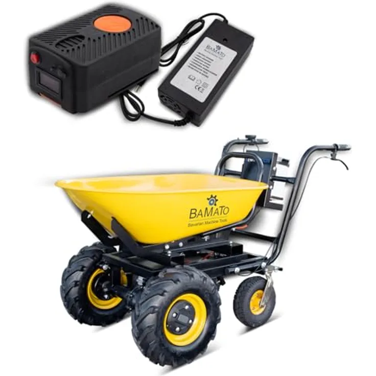 BAMATO Elektrische Schubkarre MTR-300W, 300 kg Traglast, 400W Motor, max. 6,0 km/h, Muldenvolumen 100 Liter, stufenlose Geschwindigkeit