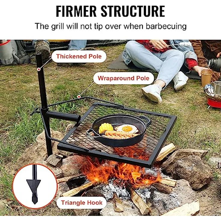 VEVOR VEVOR Drehspieß Schwenkgrill Stahl 405 x 405 mm, Holzkohlegrill Tragbarer Grillrost Grillgestell 6 kg Belastbarkeit 300 ℃ Freistehend Spießbratengrill BBQ Grill Grillwagen Barbecue Camping – Bild 4