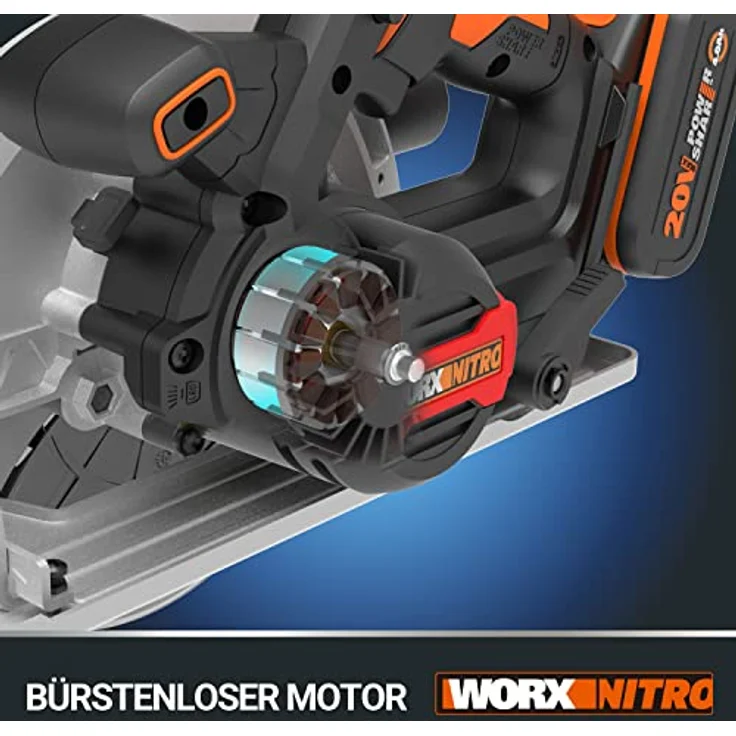 WORX NITRO WX520.9 Akku-Kreissäge – 190mm Schneideblatt – leistungsstarke bürstenloser Motor – 6100 U/min – max. Schnitttiefe 65mm (90°) – 0-57° Schrägschnitt – ohne Akku & Ladegerät – Bild 3