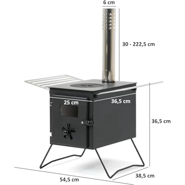 CampFeuer Zeltofen, 54 x 40 x 259,5 cm, vielseitige Zeltheizung und Kochstelle für Outdoor, inkl. Funkenschutzrohr und integrierten Zuluftregler – Bild 4