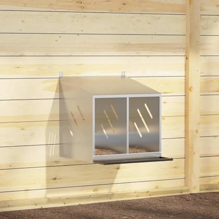 vidaXL Hühnerstall, Hühner-Nistkasten mit 2 Fächern, verzinktes Silber Metall, wetterfest, abnehmbarer Boden, gute Belüftung – Bild 1