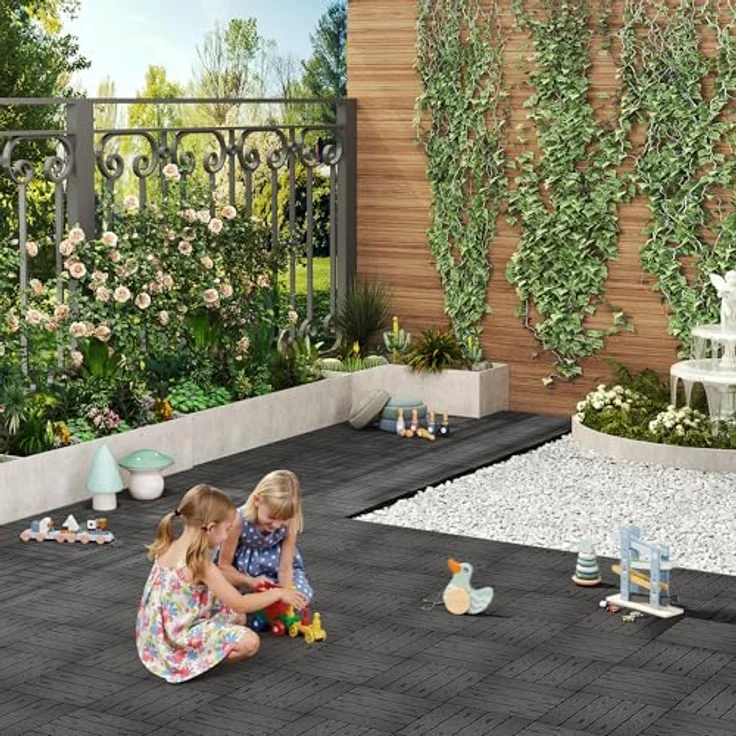 WPC Terrassenfliesen in Holzoptik, Bodenbelag mit Klicksystem, 11 Stück anthrazit – Bild 4