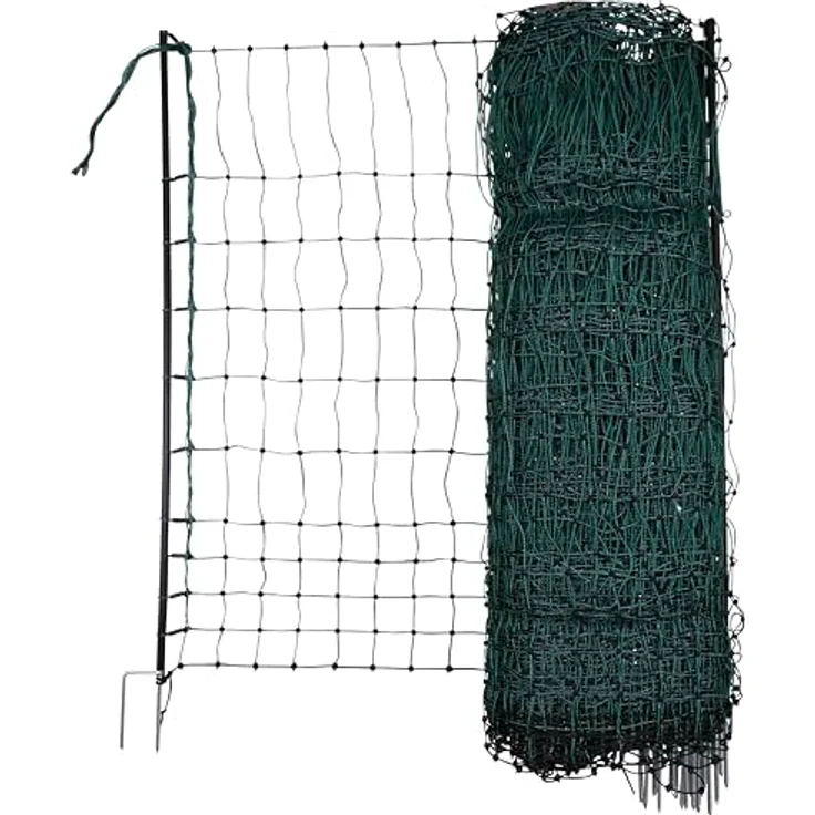 Kerbl Hobbyfarming PoultryNet, Geflügelnetz 106cm x 25m, stromlos, grün, 8 Pfähle, ideal für Hühner, Gänse und Puten, 3 Jahre UV-Stabilität – Bild 1