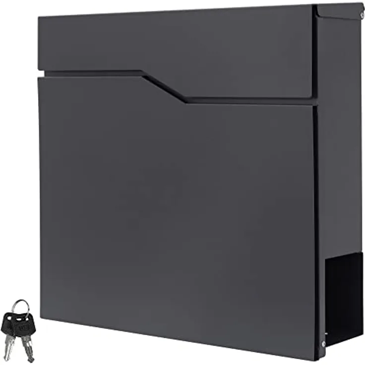 ML-Design Briefkasten Anthrazit Edelstahl pulverbeschichtet, 37x37 cm, Postkasten mit Zeitungsfach, Abschließbar 2 Schlüssel, Moderner Design Wandbriefkasten mit Zeitungsrolle, Mailbox für Wandmontage