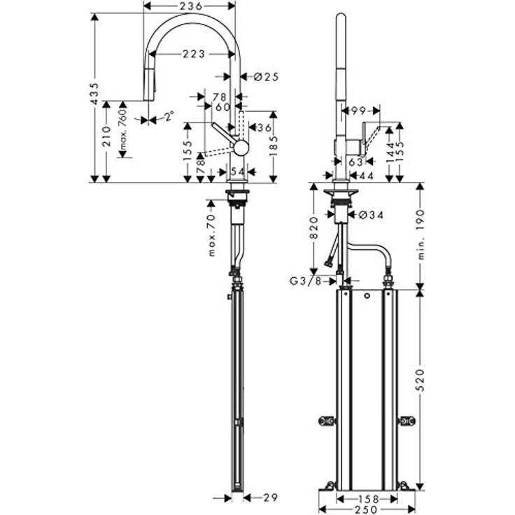 hansgrohe Talis M54, Einhebel-Küchenmischer mit Ausziehbrause, 210mm, schwenkbar bis 360°, Chrom – Bild 6