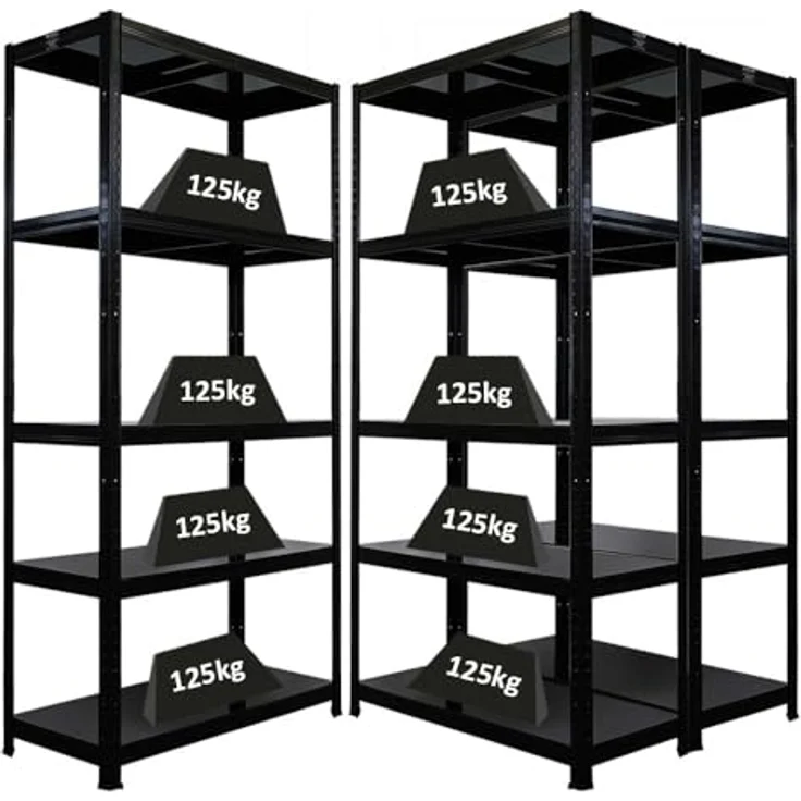 Proregal Metallregal Mega Deal Ragnar, Schwerlastregal mit 5 verstellbaren Böden, Traglast pro Boden 125 kg, Steckmontage, Schwarz, H x B x T: 180 x 90 x 40 cm – Bild 1