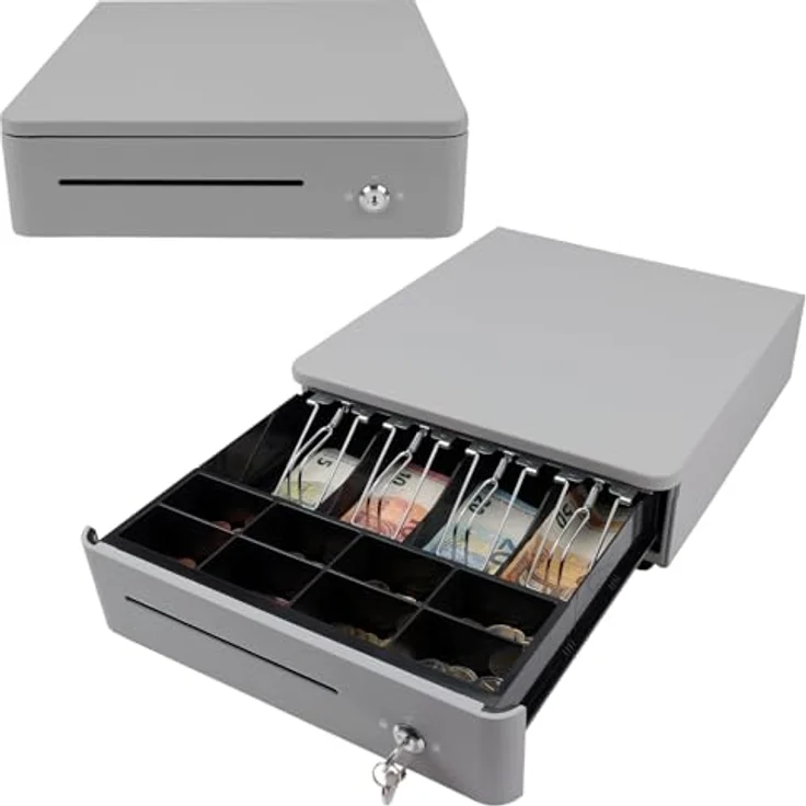 Olympia S 330 Color Geldkassette, Kassenlade mit 8 Münzfächern, 4 Scheinfächern, Mikroschalter, 3 Schlüsselpositionen, Weiß – Bild 1