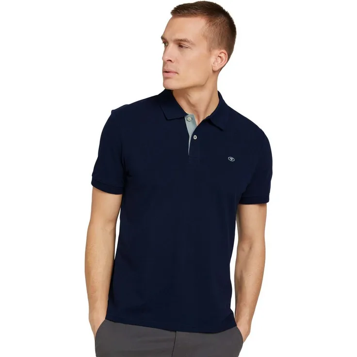 TOM TAILOR Poloshirt mit Knopfleiste und Logo, dehnbarer Single Jerseystoff, hoher Tragekomfort