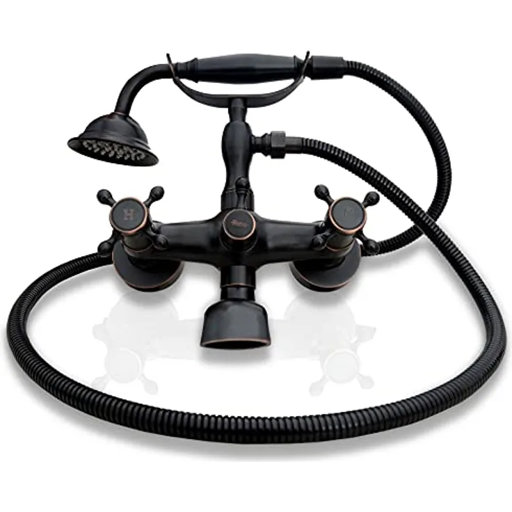 Rea Jahrgang Mischer Antippen Wasserhahn, Retro Badewannenarmatur mit schwarzem Duschkopf, Wandmontage, 265 mm Höhe