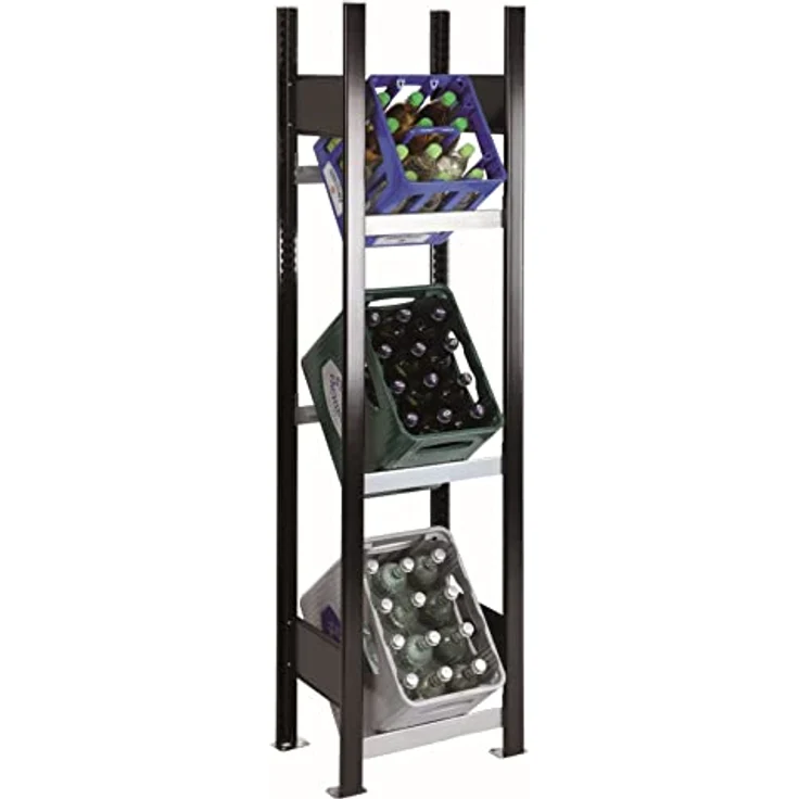 SCHULTE Regalwelt Getränkekistenregal für bis zu 3 Kisten, 180x40x30 cm (HxBxT), Traglast pro Ebene 60 kg, schwarz-silber, Getränkeregal, Bierkistenregal, Flaschenkastenständer, Wasserkistenregal – Bild 1