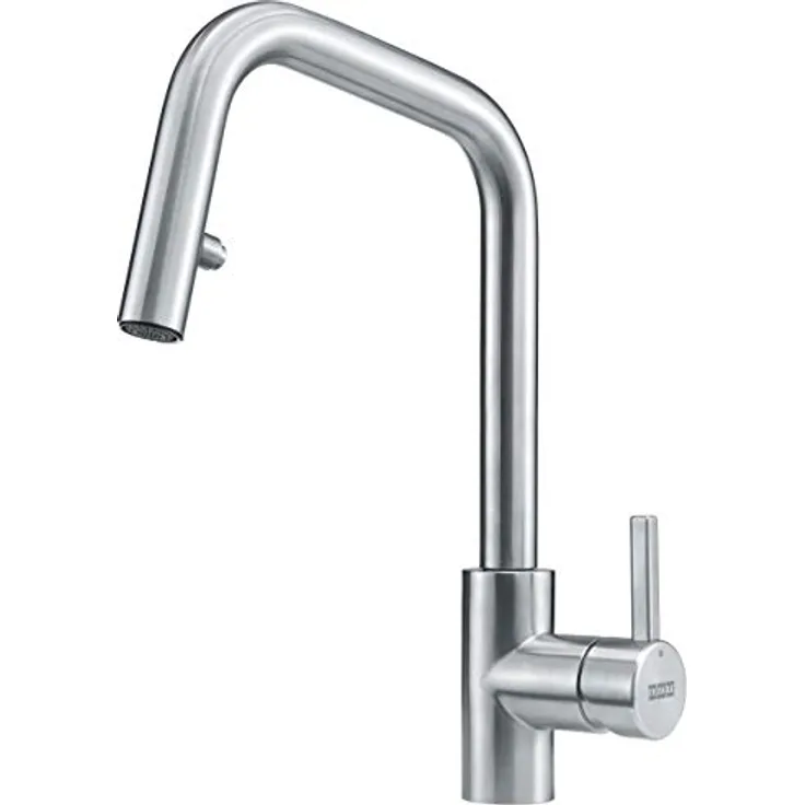 FRANKE Kubus Küchenarmatur, umstellbarer Wasserstrahl mit Ausziehbrause, massiv Edelstahl, 180° Schwenkbereich