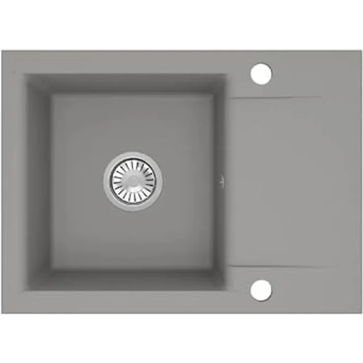 QLS Granit-Küchenspüle LUNA 1-Becken 59x44 cm, reversibel mit Abtropffläche und automatischem Siphon für 40 cm Unterschrank, grau, matt, kompakt – Bild 1