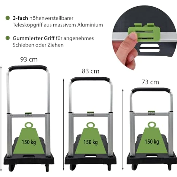 TRUTZHOLM Plattformwagen klappbar, Transportwagen mit 150 kg Tragkraft, höhenverstellbar, schwarz – Bild 5