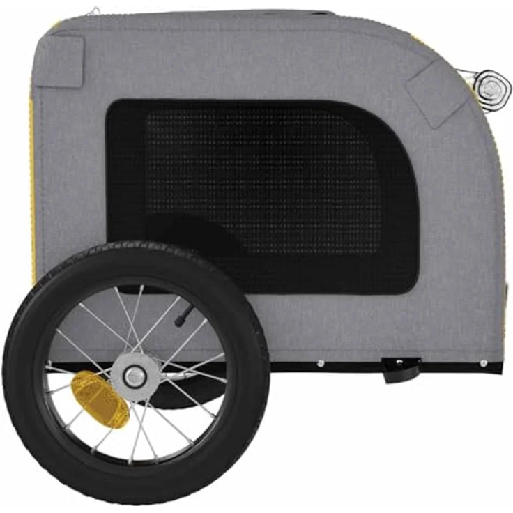 vidaXL Hunde-Transportbox Fahrradanhänger, Gelb und Grau, Oxford-Gewebe und Eisen, max. 30 kg Belastbarkeit, mit Reißverschlusstüren und Netzfenstern – Bild 8