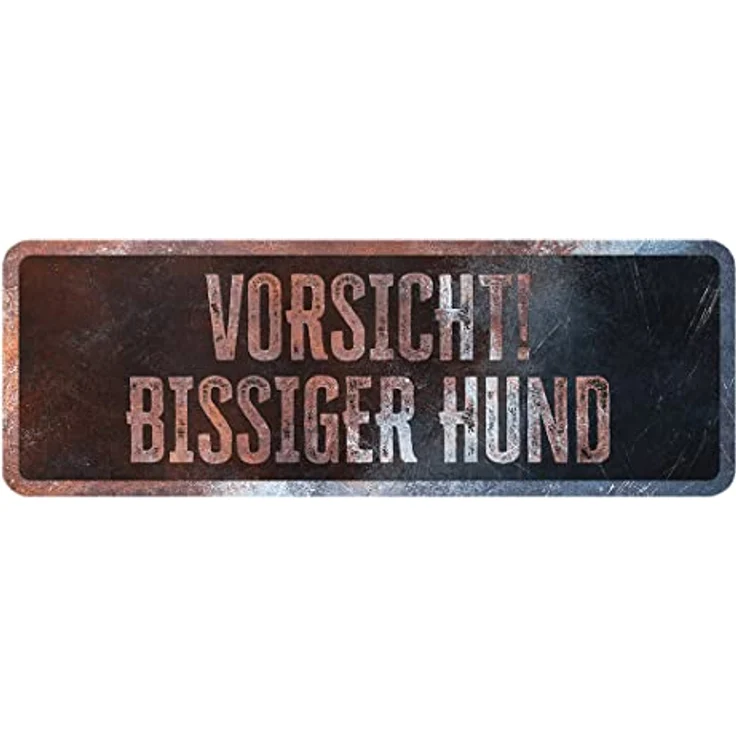 D&D Home Warnschild "Achtung an den Hund", 40 x 13 x 0,3 cm, rostfreies Metall, schwarzer Hintergrund, deutscher Text, mit lustigem Motiv – Bild 1