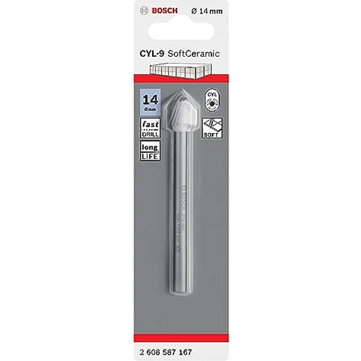 Bosch Fliesenbohrer CYL-9 Ceramic 14 x 90 mm, spiralloses Design für weiche bis mittelharte Fliesen, trockenbohrend – Bild 2