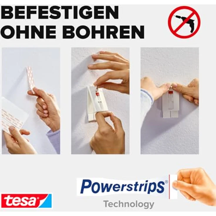 tesa 77777-00000-00 Tapete & Putz bis 2kg Verstellbarer Klebenagel für Tapeten und Putz-Selbstklebender Nagel Powerstrips - 2 x 2 kg Halteleistung, Weiß, 2 kg, 2 Stück – Bild 4