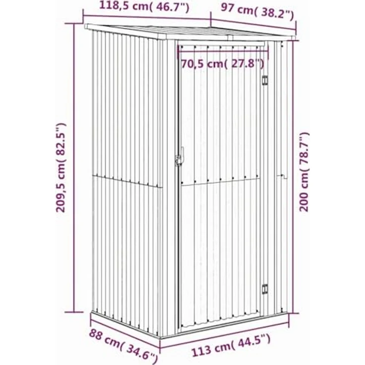 vidaXL Geräteschuppen Anthrazit 118,5x97x209,5 cm Verzinkter Stahl, Schrägdach, Abschließbare Tür – Bild 3