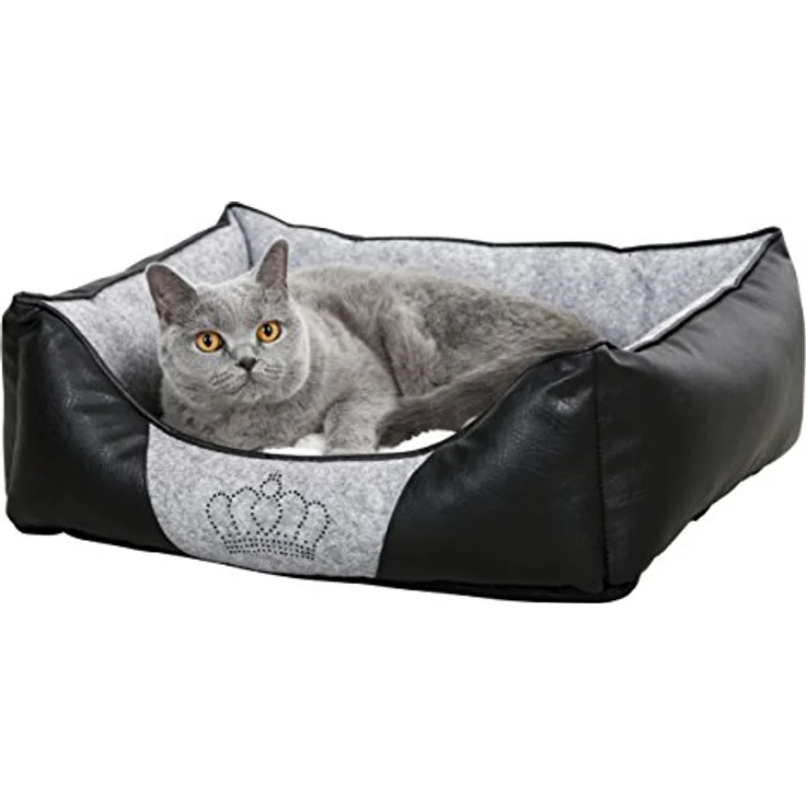 Kerbl 80360 Kuschelbett Chiara mit Strasskrone, 42 x 32 x 18 cm, grau/schwarz – Bild 2