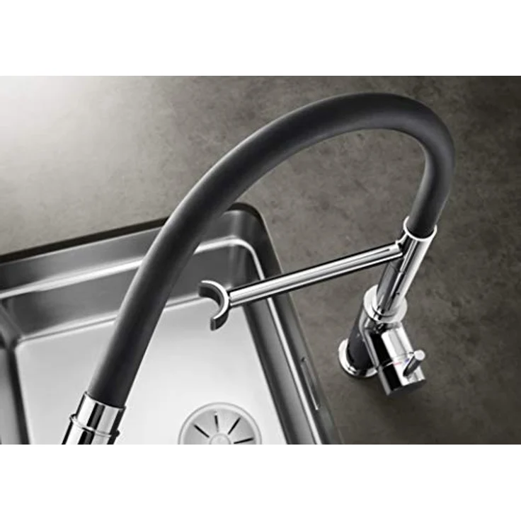 Blanco CATRIS-S Flexo Küchenarmatur, PVD steel, Hochdruck, zweistrahlige Brause mit Magnethalterung, schwenkbar 360° – Bild 4