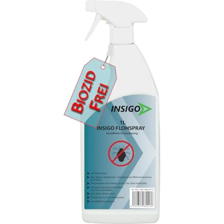 INSIGO Insektenspray Anti Floh-Spray, biozidfreie Formel auf Wasserbasis, geruchsarm, 1 l, nicht brennbar, für Innen- und Außenbereich – Bild 1