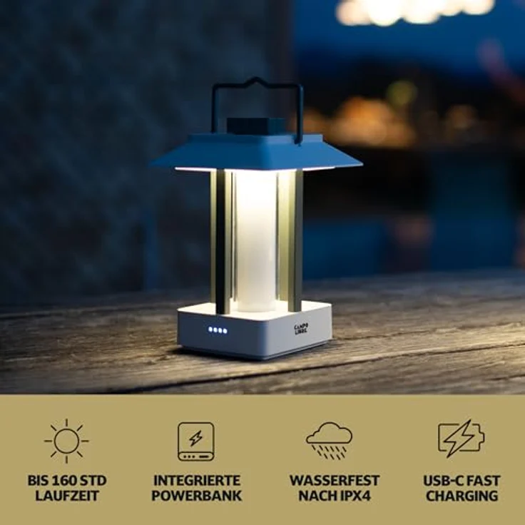 Campo Libre.® LYS Campinglampe aufladbar, wasserfest, dimmbar, mit Kerzenlichtfunktion und bis zu 160h Leuchtdauer, USB Powerbank-Funktion – Bild 3
